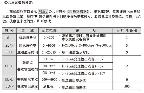 XMDA-6000公共层参数设定